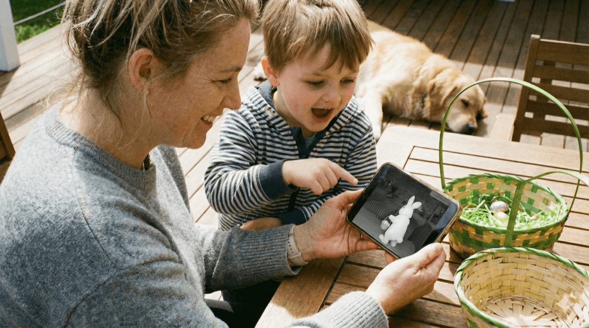 Parent showing video to child